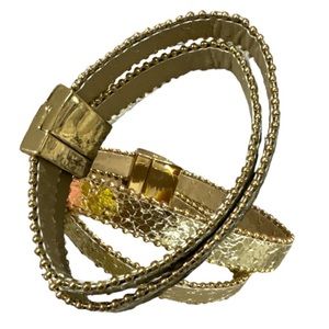 Double Row Cuff Shiny Wrap Bracelet Silver Gold Clasp Link